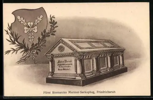 AK Friedrichsruh, Fürst Bismarcks Marmor-Sarkophag, Wappen