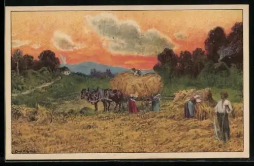 AK Bauern bei der Getreideernte