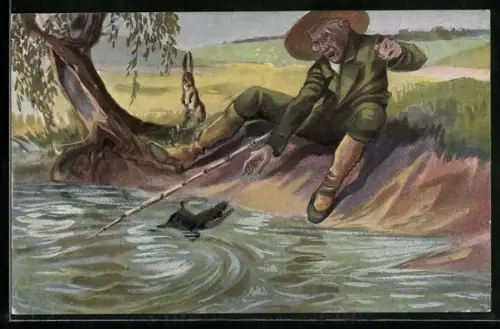 AK Angler zieht einen Stiefel an Land