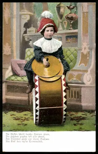 AK Kleines Kind sitzt auf einer Trommel