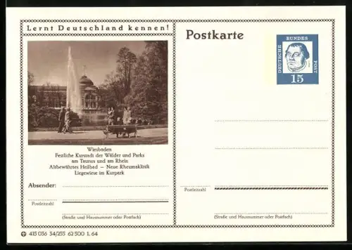 AK Wiesbaden, Liegewiese im Kurpark, Ganzsache Lernt Deutschland kennen