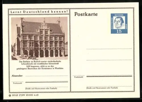 AK Bocholt, Blick auf das Rathaus, Ganzsache Lernt Deutschland kennen