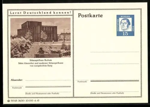 AK Bochum, Blick auf das Schauspielhaus, Ganzsache Lernt Deutschland kennen