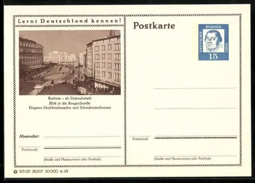 AK Bochum, Blick in die Boongardstrasse, Ganzsache Lernt Deutschland kennen