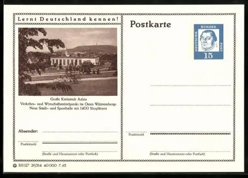 AK Aalen, Neue Stadt- und Sporthalle, Ganzsache Lernt Deutschland kennen