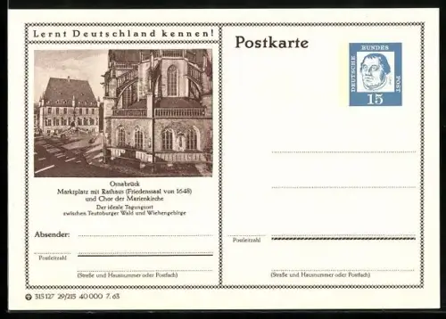 AK Osnabrück, Marktplatz mit Rathaus, Ganzsache Lernt Deutschland kennen