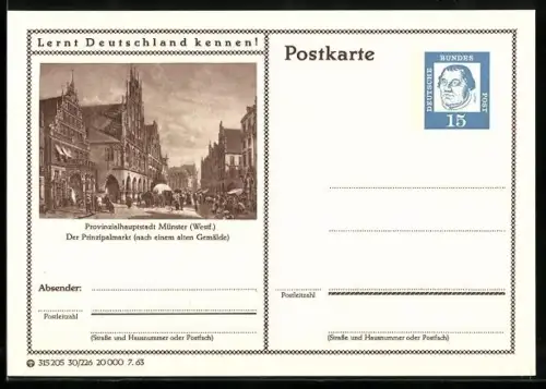 AK Münster /Westf., Der Prinzipalmarkt, Ganzsache Lernt Deutschland kennen