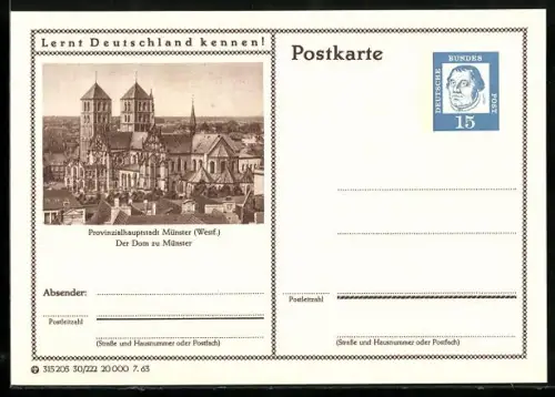 AK Münster /Westf., Der Dom zu Münster, Ganzsache Lernt Deutschland kennen