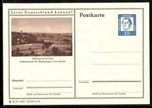 AK Mülheim an der Ruhr, Panorama, Ganzsache Lernt Deutschland kennen