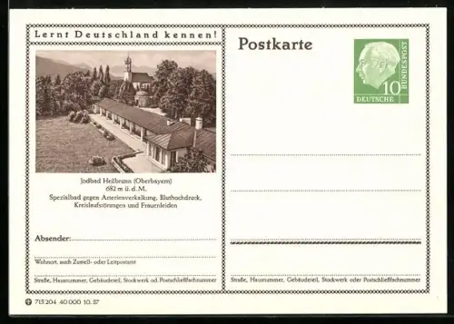 AK Heilbrunn /Oberbayern, Spezialbad, Ganzsache Lernt Deutschland kennen