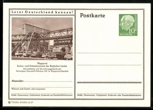 AK Wuppertal, Kultur- und Einkaufszentrum des Bergischen Landes, Ganzsache Lernt Deutschland kennen