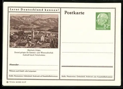 AK Blaichach /Allgäu, Ortsansicht, Ganzsache Lernt Deutschland kennen