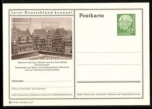 AK Hannover, Modelle im Heimatmuseum, Ganzsache Lernt Deutschland kennen