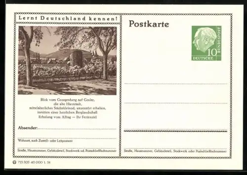 AK Goslar /Harz, Blick vom Georgenberg, Ganzsache Lernt Deutschland kennen