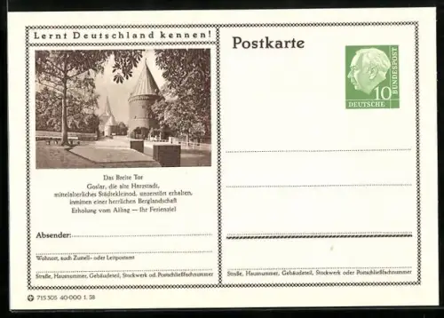 AK Goslar /Harz, Das Breite Tor, Ganzsache Lernt Deutschland kennen