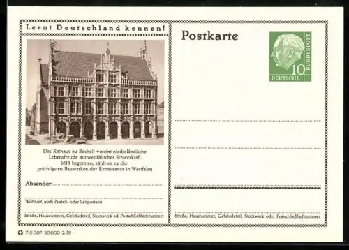 AK Bocholt, Das Rathaus, Ganzsache Lernt Deutschland kennen