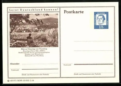 AK Braunlage, Blick zum Ort mit Wurmberg, Ganzsache Lernt Deutschland kennen