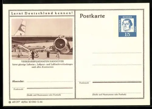 AK Hannover, Auf dem Verkehrsflughafen, Ganzsache Lernt Deutschland kennen