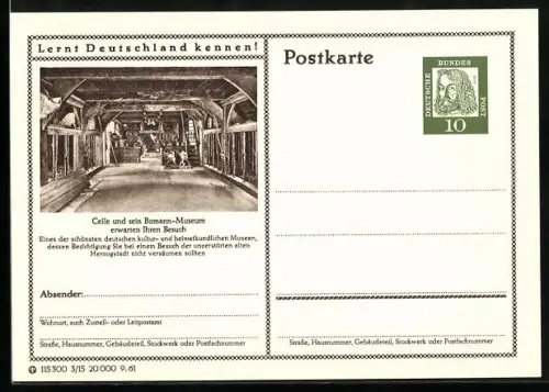 AK Celle, Bomann-Museum, Ganzsache Lernt Deutschland kennen