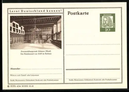 AK Münster /Westf., Der Friedenssaal von 1648 im Rathaus, Ganzsache Lernt Deutschland kennen