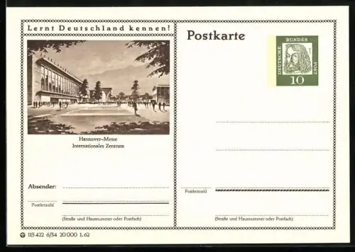 AK Hannover, Internationales Zentrum, Ganzsache Lernt Deutschland kennen