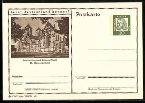 AK Münster /Westf., Der Dom, Ganzsache Lernt Deutschland kennen