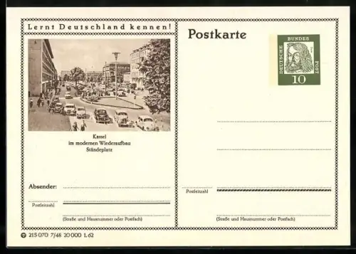 AK Kassel, Partie am Ständeplatz, Ganzsache Lernt Deutschland kennen