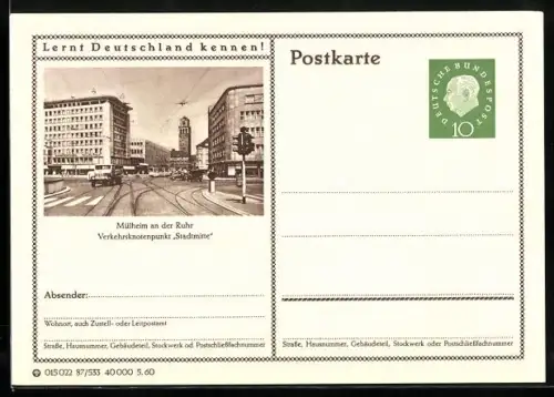 AK Mülheim an der Ruhr, Verkehrsknotenpunkt Stadtmitte, Ganzsache Lernt Deutschland kennen