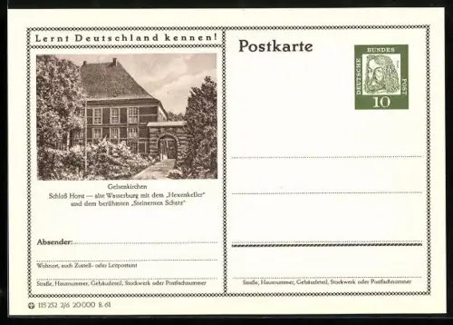 AK Gelsenkirchen, Schloss Horst, Ganzsache Lernt Deutschland kennen