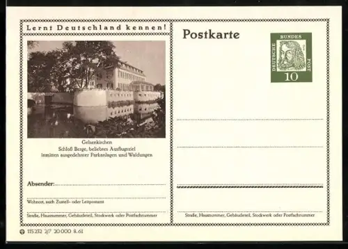 AK Gelsenkirchen, Schloss Berge, Ganzsache Lernt Deutschland kennen