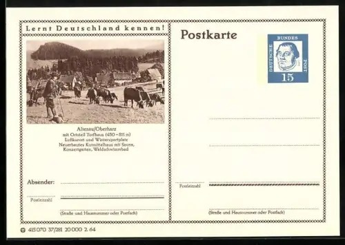 AK Altenau /Oberharz, Vieh auf der Weide, Ganzsache Lernt Deutschland kennen