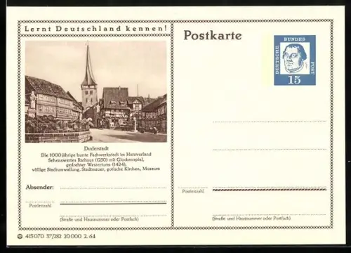 AK Duderstadt, Strassenpartie im Ort, Ganzsache Lernt Deutschland kennen