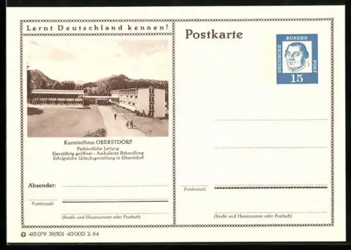 AK Oberstdorf, Kurmittelhaus, Ganzsache Lernt Deutschland kennen