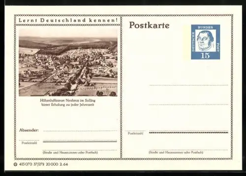 AK Neuhaus im Solling, Blick auf den Ort, Ganzsache Lernt Deutschland kennen