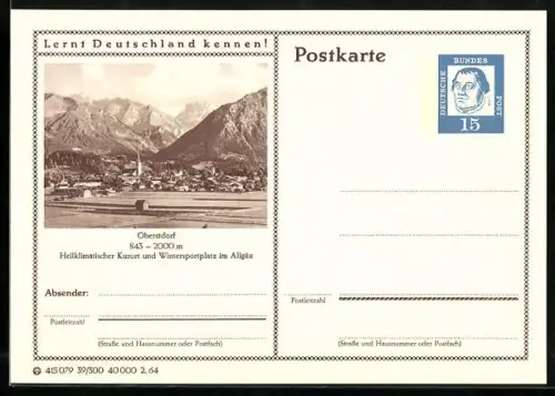 AK Oberstdorf /Allgäu, Blick auf den Ort, Ganzsache Lernt Deutschland kennen