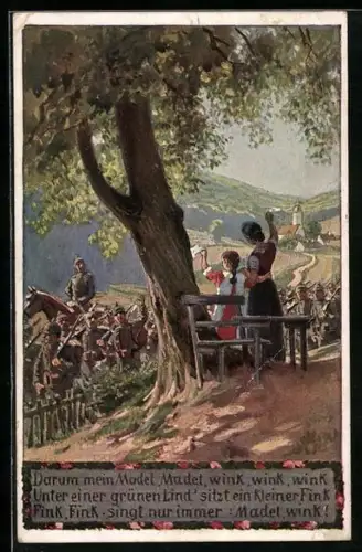 Künstler-AK Paul Hey: Verein für das Deutschtum im Ausland, Mutter und Kind verabschieden Soldaten