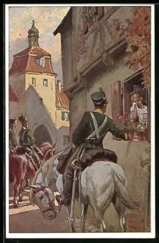 Künstler-AK Paul Hey: Verein für das Deutschtum im Ausland, Es ritten drei Reiter zum Tore hinaus