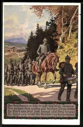 Künstler-AK Paul Hey: Verein für das Deutschtum im Ausland, Hauptmann reitet vor seinen Soldaten her