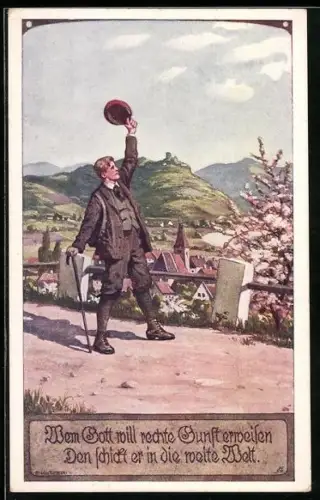 Künstler-AK Ernst Kutzer: Wanderer grüsst ein letztes mal die Heimat, Verein für das Deutschtum im Ausland