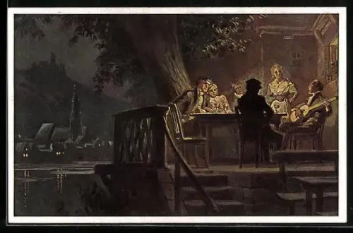 Künstler-AK Paul Hey: Verein für das Deutschtum im Ausland, Wirtshaus am Rhein