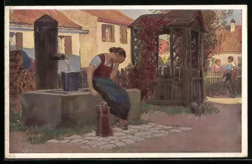 Künstler-AK Paul Hey: Verein für das Deutschtum im Ausland, Jetzt geh i ans Brünnele...