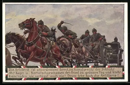 Künstler-AK Paul Hey: Verein für das Deutschtum im Ausland, Soldaten der Artillerie in der Schlacht