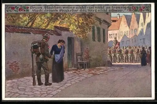 Künstler-AK Paul Hey: Verein für das Deutschtum im Ausland, Soldat verabschiedet sich von seiner Geliebten