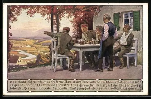 Künstler-AK Paul Hey: Verein für das Deutschtum im Ausland, Soldaten kehren nach Hause zurück