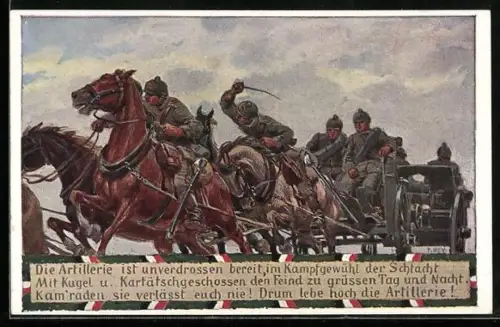 Künstler-AK Paul Hey: Verein für das Deutschtum im Ausland, Soldaten der Artillerie in der Schlacht