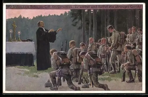 Künstler-AK Paul Hey: Verein für das Deutschtum im Ausland, Soldaten in Uniformen beim Feldgottesdienst