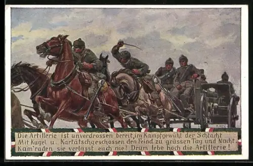 Künstler-AK Paul Hey: Verein für das Deutschtum im Ausland, Soldaten der Artillerie in der Schlacht