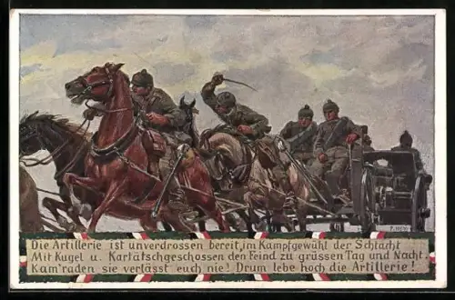 Künstler-AK Paul Hey: Verein für das Deutschtum im Ausland, Soldaten der Artillerie in der Schlacht