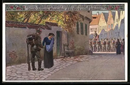 Künstler-AK Paul Hey: Verein für das Deutschtum im Ausland, Soldat beim Abschied von einer Frau