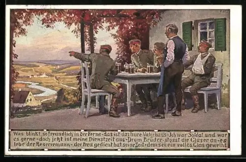 Künstler-AK Paul Hey: Verein für das Deutschtum im Ausland, Soldaten in der Heimat nach dem Krieg